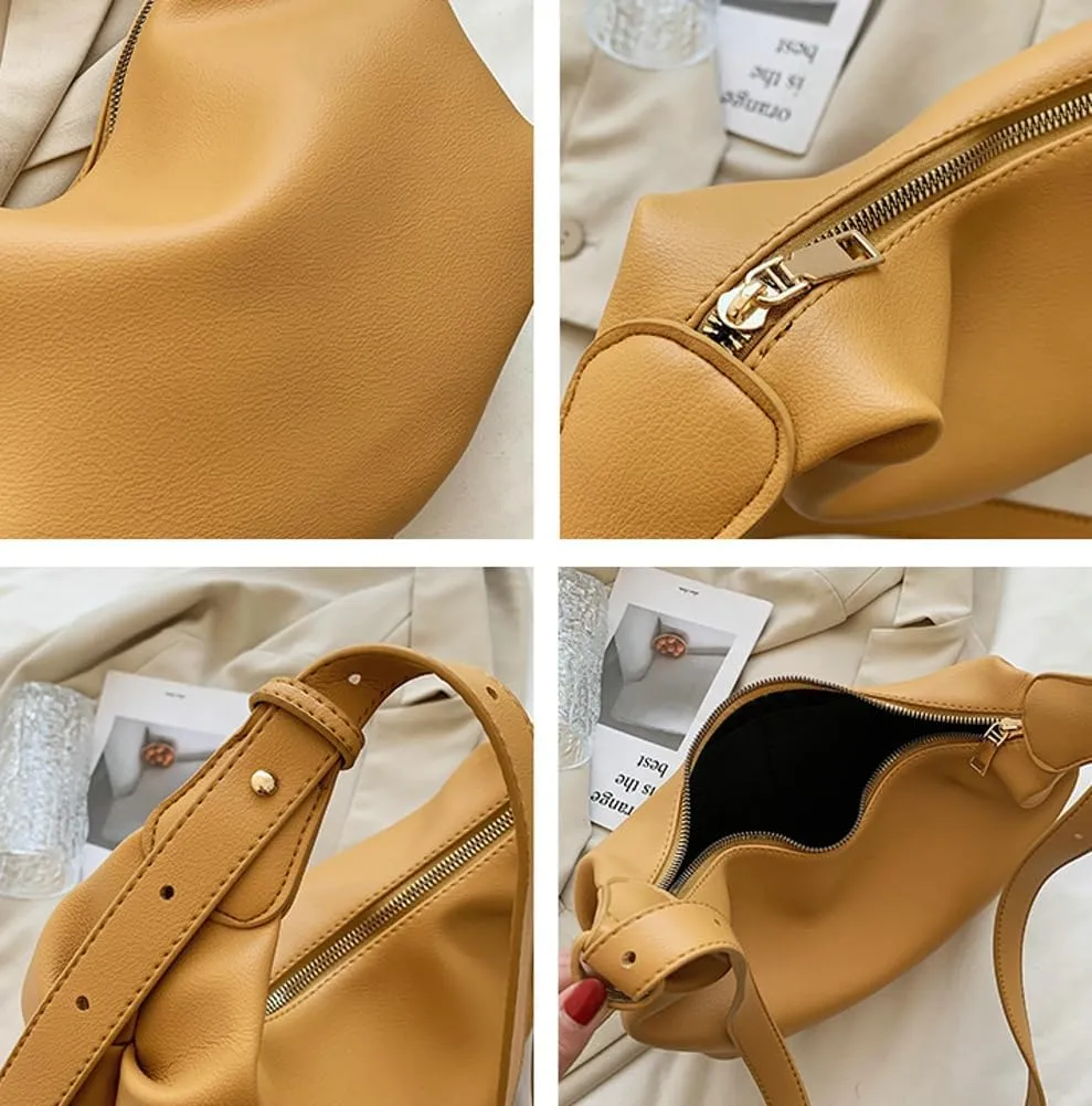 Slouchy PU Leather Crescent Hobo Bags Women Underarm Crossbody Purse Trendy Satchels Shoulder Bag Top-handle Tote Handbag