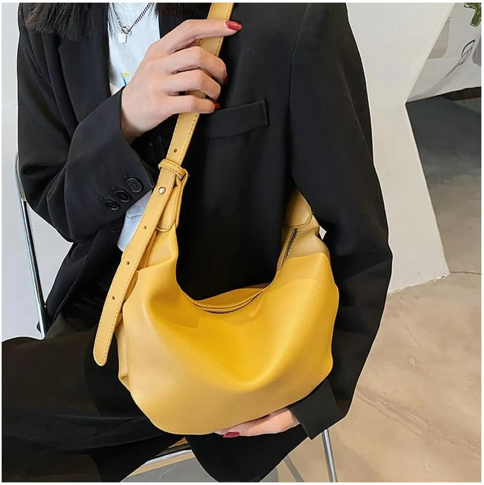 Slouchy PU Leather Crescent Hobo Bags Women Underarm Crossbody Purse Trendy Satchels Shoulder Bag Top-handle Tote Handbag