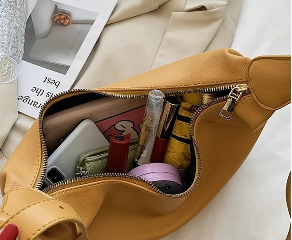 Slouchy PU Leather Crescent Hobo Bags Women Underarm Crossbody Purse Trendy Satchels Shoulder Bag Top-handle Tote Handbag
