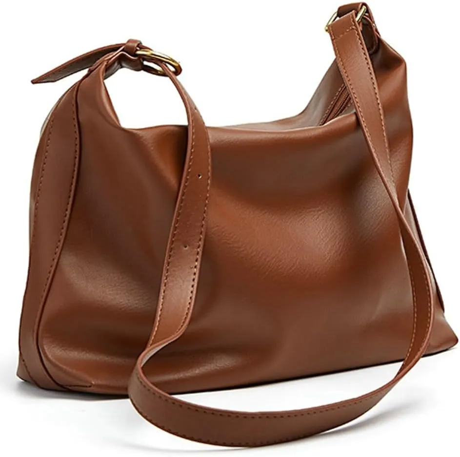 Slouchy PU Leather Crescent Shoulder Hobo Bags Women Trendy Crossbody Purse Travel Satchels Dumpling Bag Mini Tote Handbag