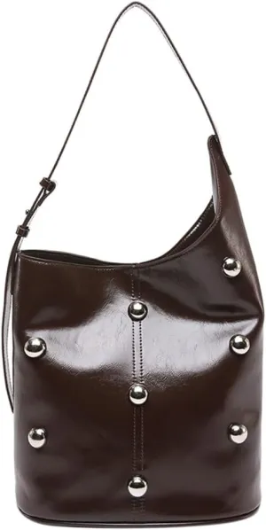 Slouchy PU Leather Hobo Bags Women Trendy Shoulder Bag Crescent Crossbody Phone Purse Cute Rivet Satchels Tote Handbag