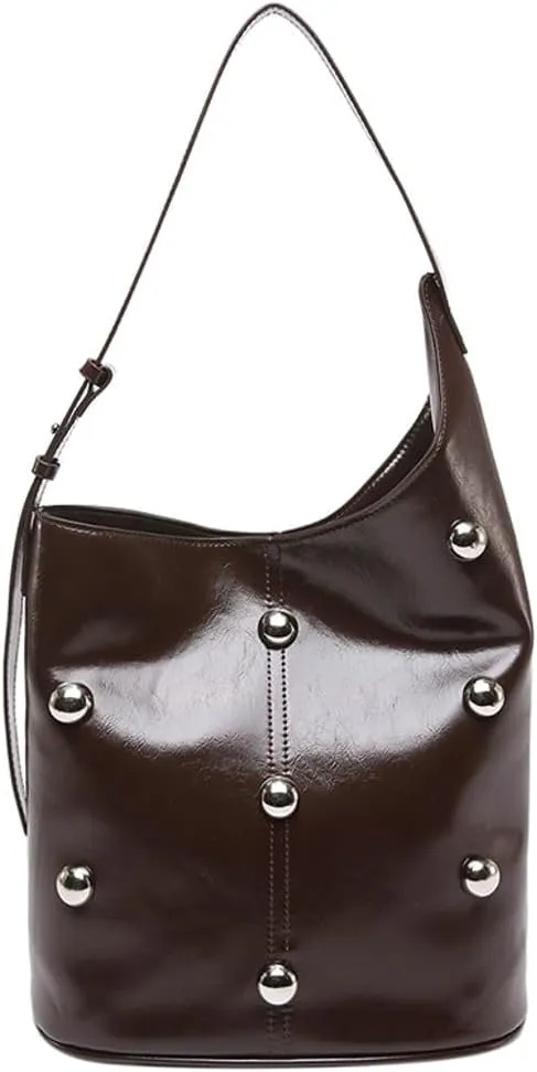 Slouchy PU Leather Hobo Bags Women Trendy Shoulder Bag Crescent Crossbody Phone Purse Cute Rivet Satchels Tote Handbag