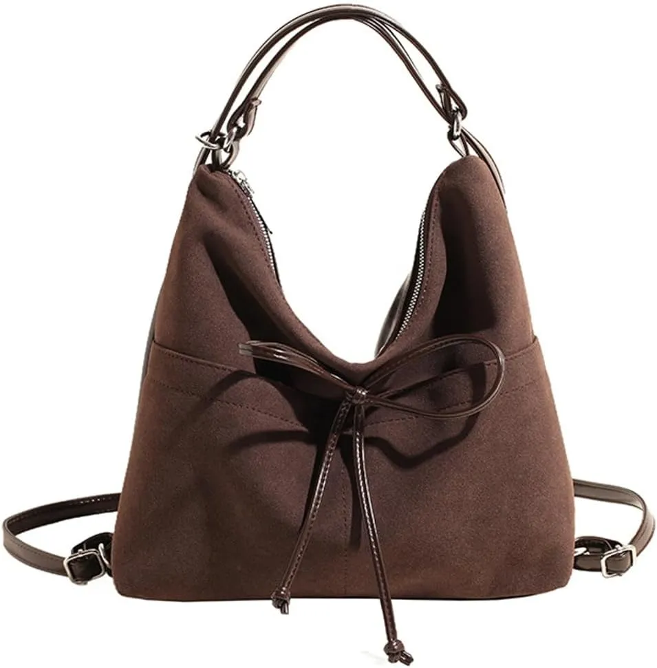 Slouchy Suede Backpack Hobo Bags Women Trendy Crescent Satchels Shoulder Bag Crossbody Purse College Travel Tote Handbag