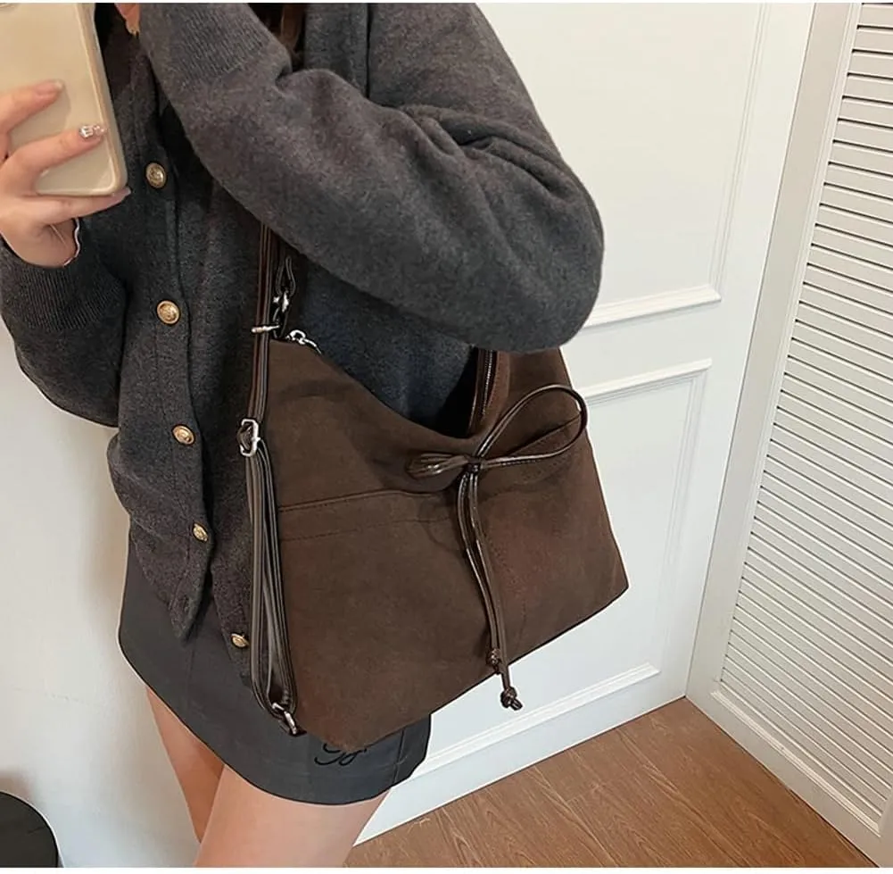 Slouchy Suede Backpack Hobo Bags Women Trendy Crescent Satchels Shoulder Bag Crossbody Purse College Travel Tote Handbag