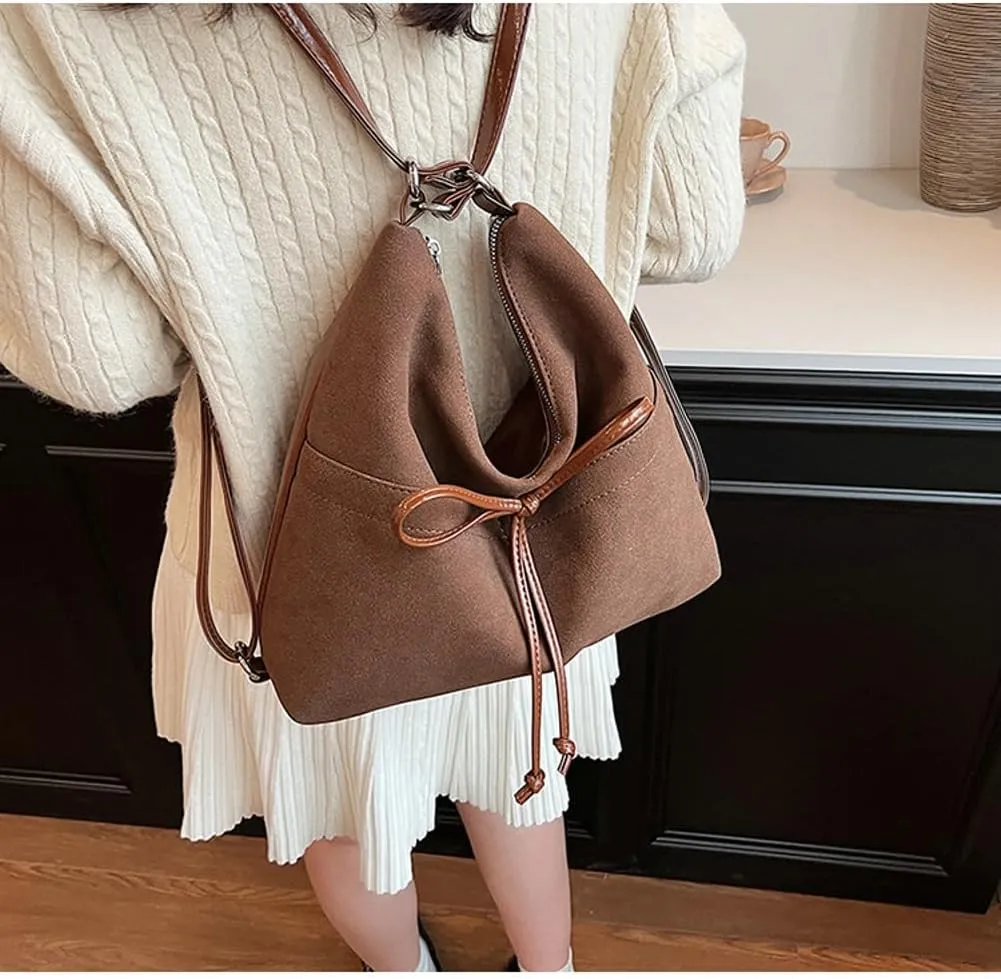 Slouchy Suede Backpack Hobo Bags Women Trendy Crescent Satchels Shoulder Bag Crossbody Purse College Travel Tote Handbag