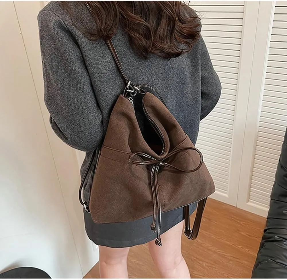 Slouchy Suede Backpack Hobo Bags Women Trendy Crescent Satchels Shoulder Bag Crossbody Purse College Travel Tote Handbag