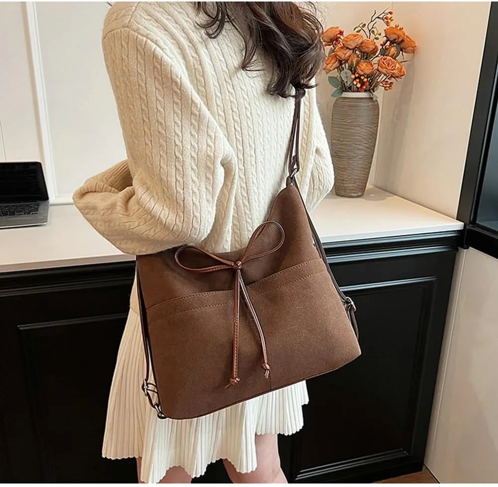 Slouchy Suede Backpack Hobo Bags Women Trendy Crescent Satchels Shoulder Bag Crossbody Purse College Travel Tote Handbag