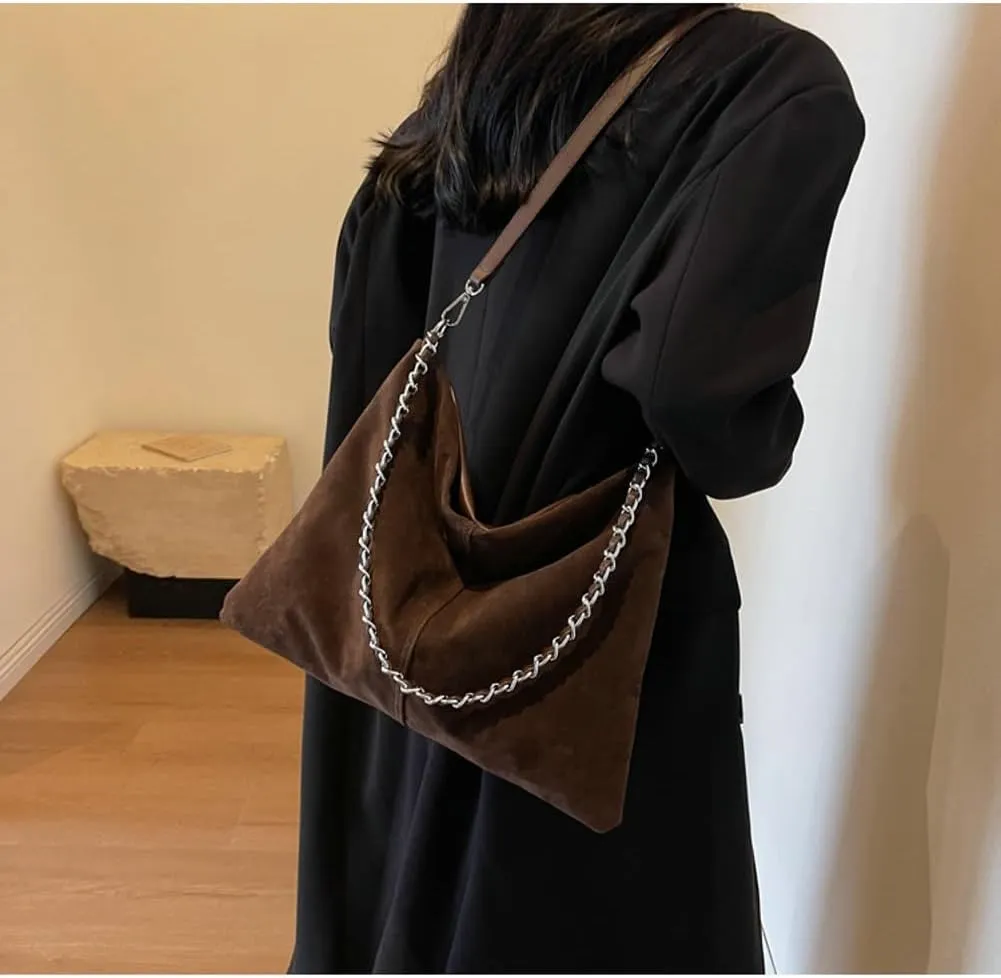 Slouchy Suede Hobo Bags Women Crescent Satchels Shoulder Bag Top-handle Crossbody Purse Trendy Travel College Tote Handbag