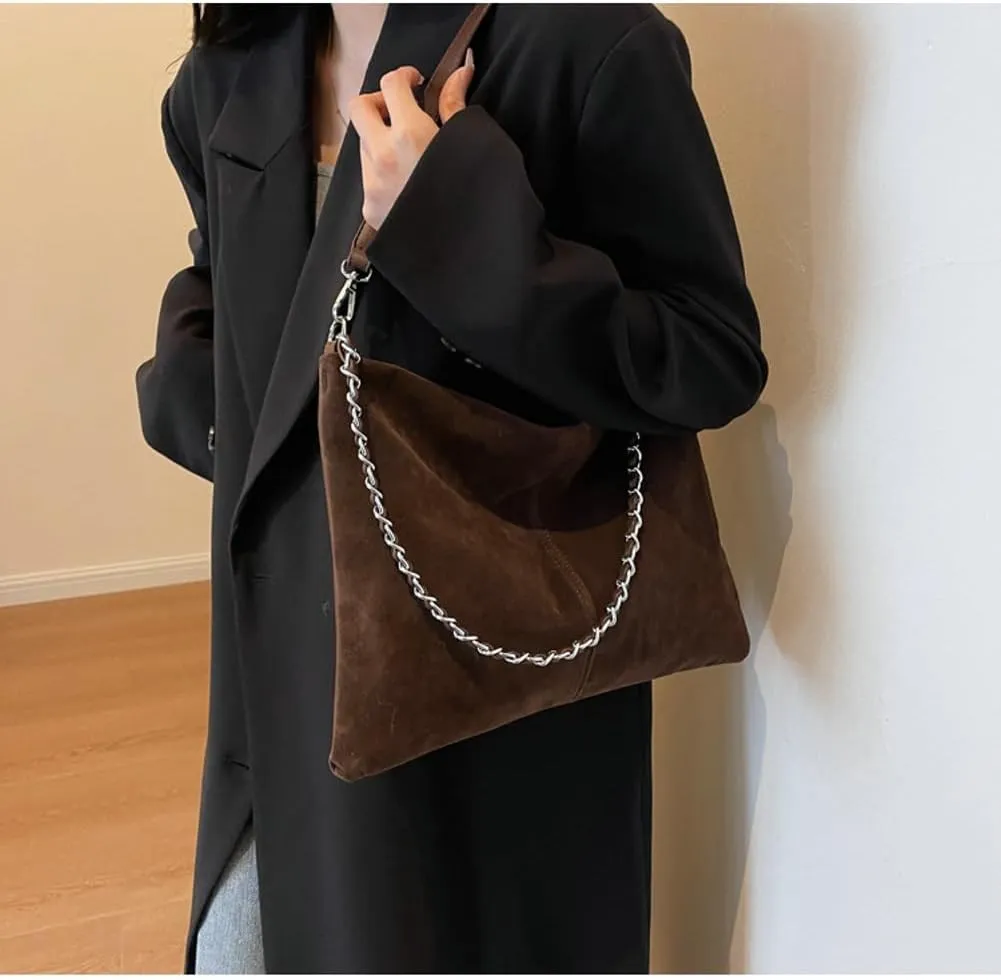 Slouchy Suede Hobo Bags Women Crescent Satchels Shoulder Bag Top-handle Crossbody Purse Trendy Travel College Tote Handbag