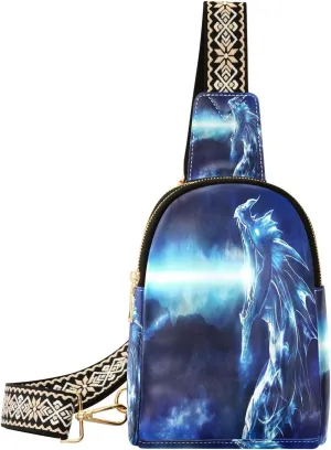 Small Sling Bag for Women Artistic Blue Dragon PC Leather Fanny Pack Crossbody Unique Powerful Firing Fashion Waist Packs Chest Bag for Travel Sports Running Hiking