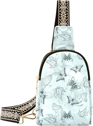 Small Sling Bag for Women Seamless Butterfly Pattern PC Leather Fanny Pack Crossbody Artistic Fashion Waist Packs Chest Bag for Travel Sports Running Hiking