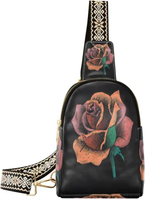 Small Sling Bag for Women Valentines Day Advancedv Rose PC Leather Fanny Pack Crossbody Vintage Boho Artistic Fashion Waist Packs Chest Bag for Travel Sports Running Hiking