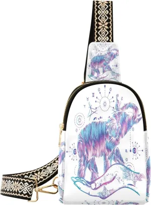 Small Sling Bag Waist Packs Leather Crossbody Packs Chest Bag Artistic Elephant for Women Travel Belt Purse
