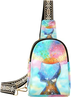 Small Sling Bag Waist Packs Leather Crossbody Packs Chest Bag Artistic Figure for Women Travel Belt Purse