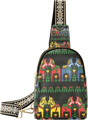 Small Sling Bag Waist Packs Leather Crossbody Packs Chest Bag Artistic Horse for Women Travel Belt Purse