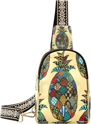 Small Sling Bag Waist Packs Leather Crossbody Packs Chest Bag Artistic Pineapple for Women Travel Belt Purse