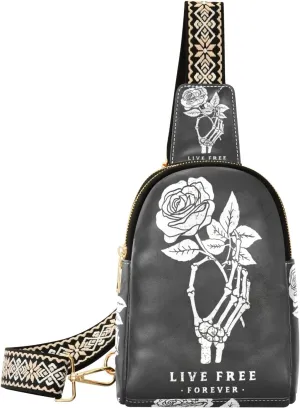 Small Sling Bag Waist Packs Leather Crossbody Packs Chest Bag Artistic Rose for Women Travel Belt Purse