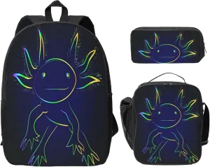 Stylized Rainbow Axolotls 3Pcs Backpack Unisex Adjustable Backpacks,Travel Laptop Backpack
