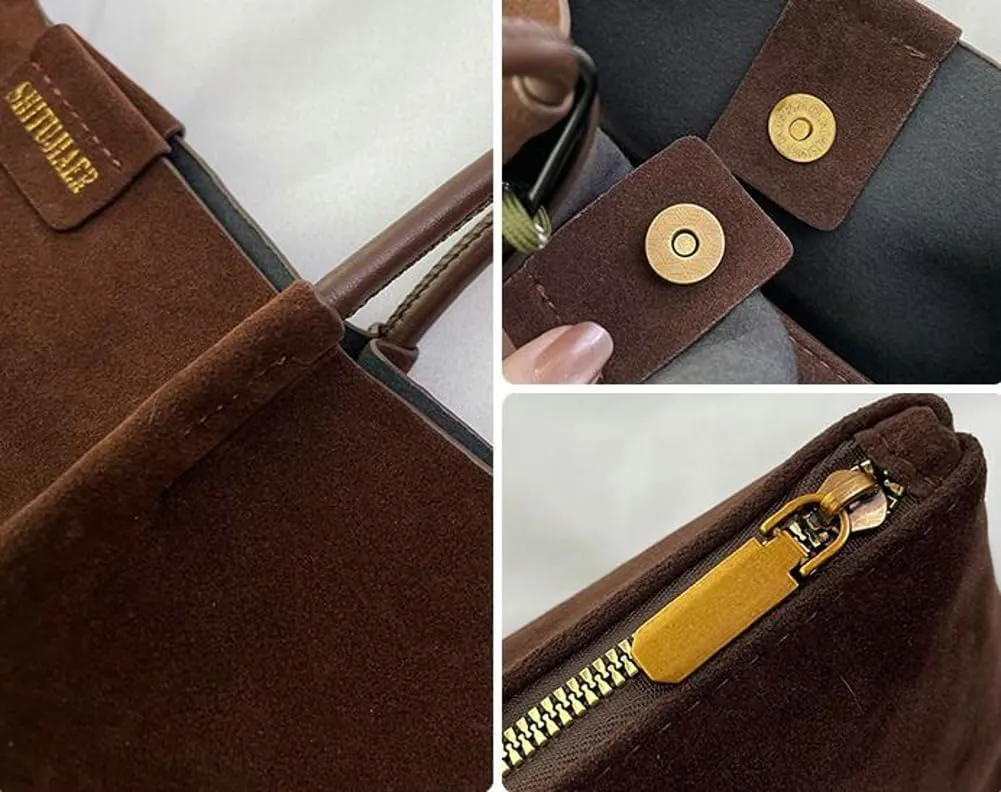 Suede Tote Bag for Women Trendy Large Underarm Shoulder Bag Satchels Suede Tote Handbag Work Travel Purse