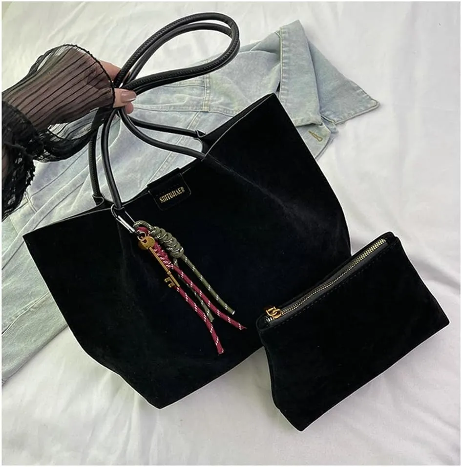 Suede Tote Bag for Women Trendy Large Underarm Shoulder Bag Satchels Suede Tote Handbag Work Travel Purse