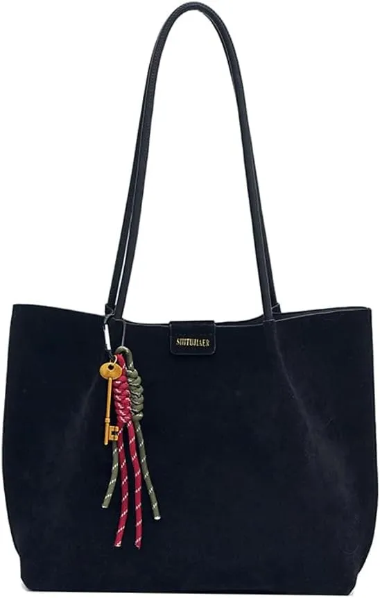 Suede Tote Bag for Women Trendy Large Underarm Shoulder Bag Satchels Suede Tote Handbag Work Travel Purse