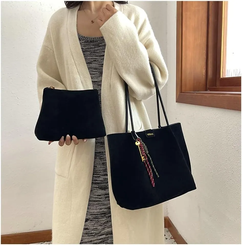 Suede Tote Bag for Women Trendy Large Underarm Shoulder Bag Satchels Suede Tote Handbag Work Travel Purse