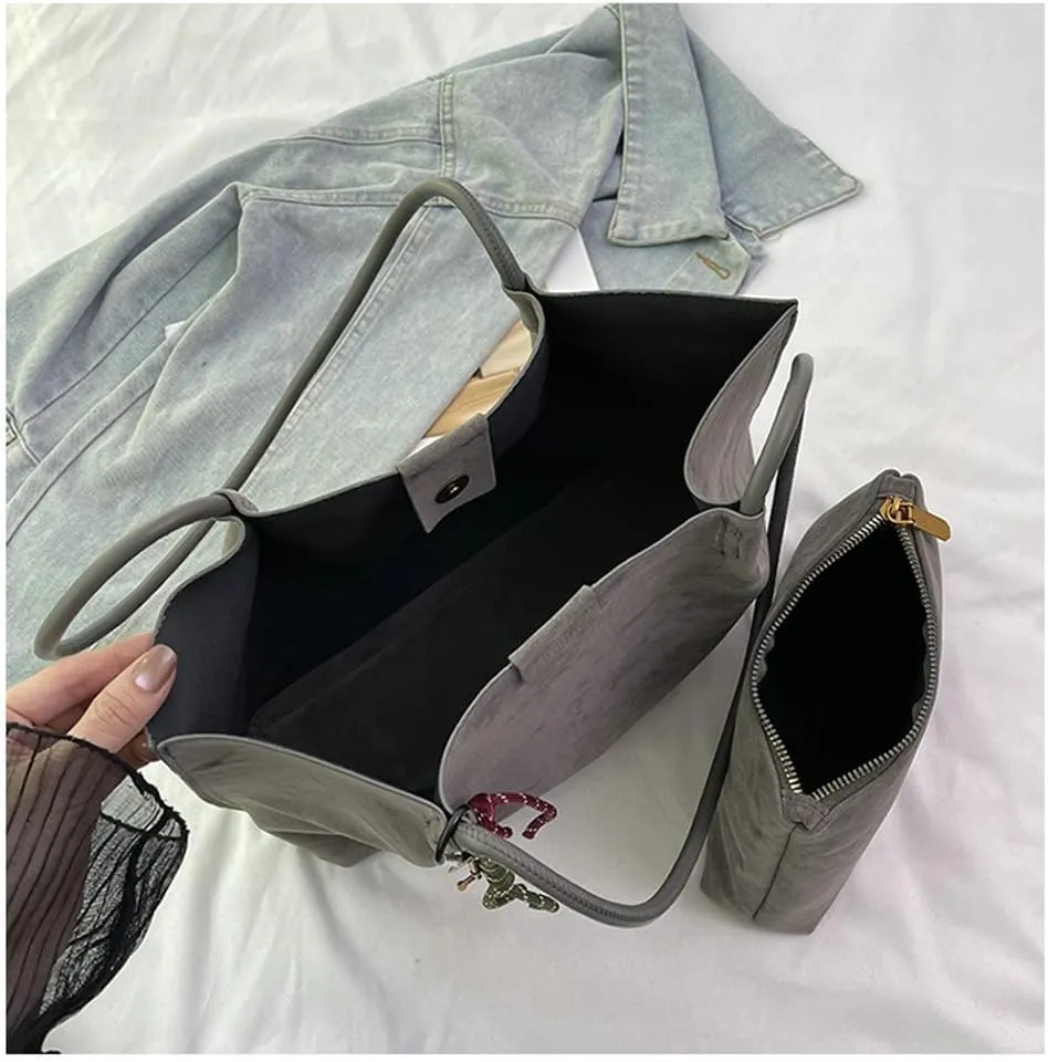Suede Tote Bag for Women Trendy Large Underarm Shoulder Bag Satchels Suede Tote Handbag Work Travel Purse