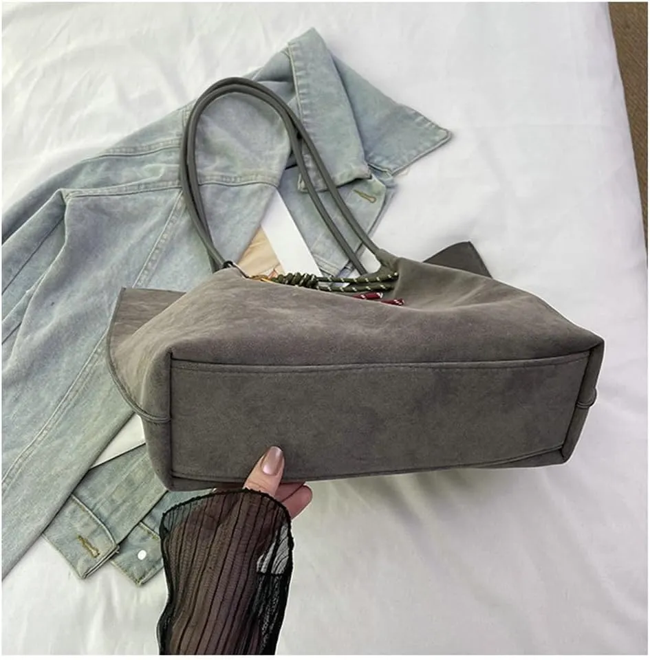 Suede Tote Bag for Women Trendy Large Underarm Shoulder Bag Satchels Suede Tote Handbag Work Travel Purse