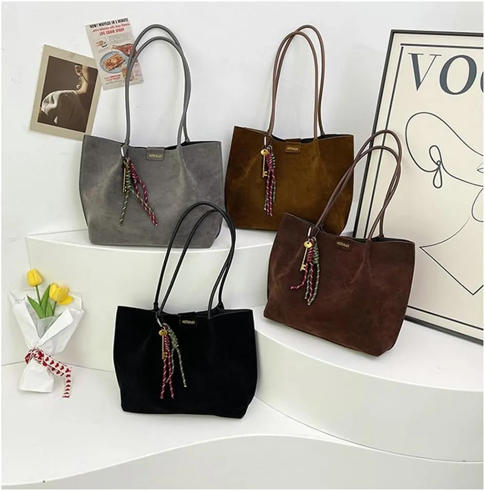 Suede Tote Bag for Women Trendy Large Underarm Shoulder Bag Satchels Suede Tote Handbag Work Travel Purse