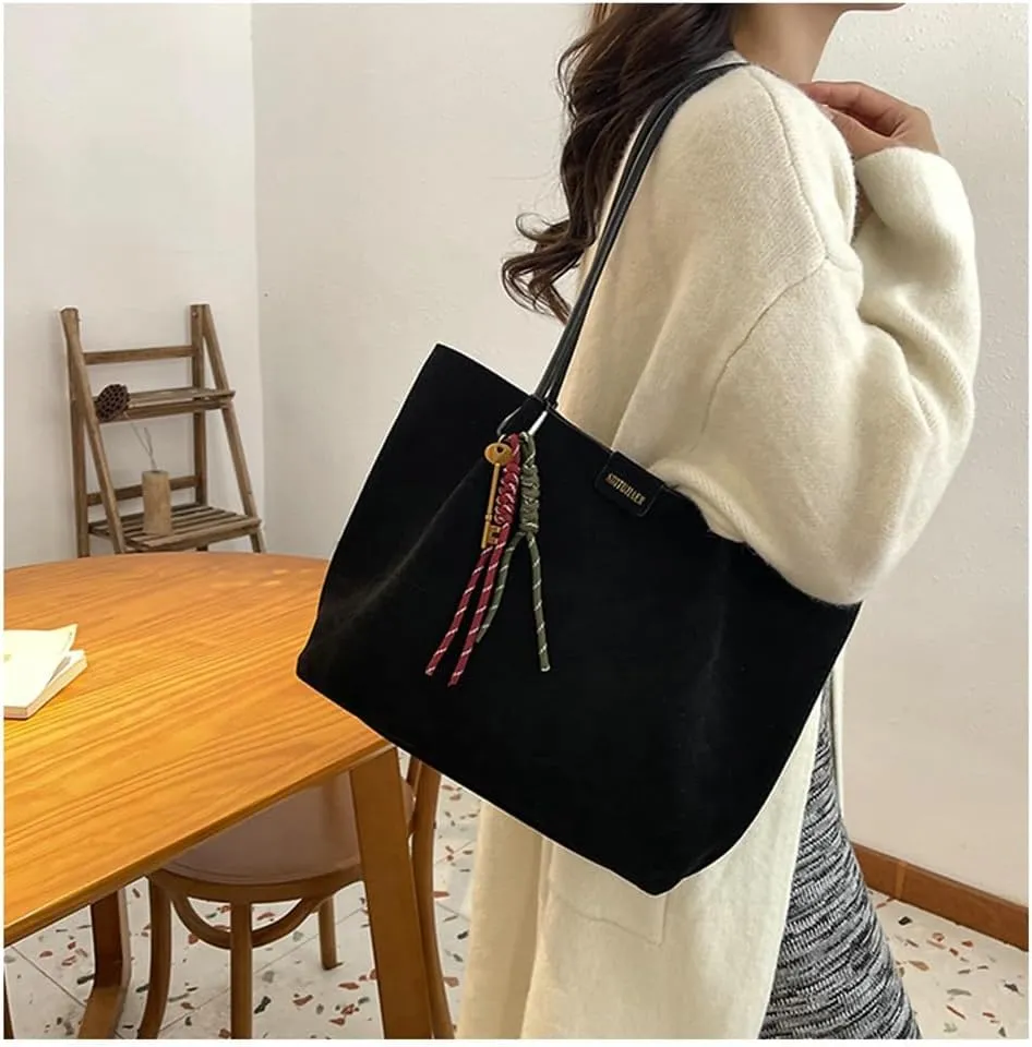 Suede Tote Bag for Women Trendy Large Underarm Shoulder Bag Satchels Suede Tote Handbag Work Travel Purse