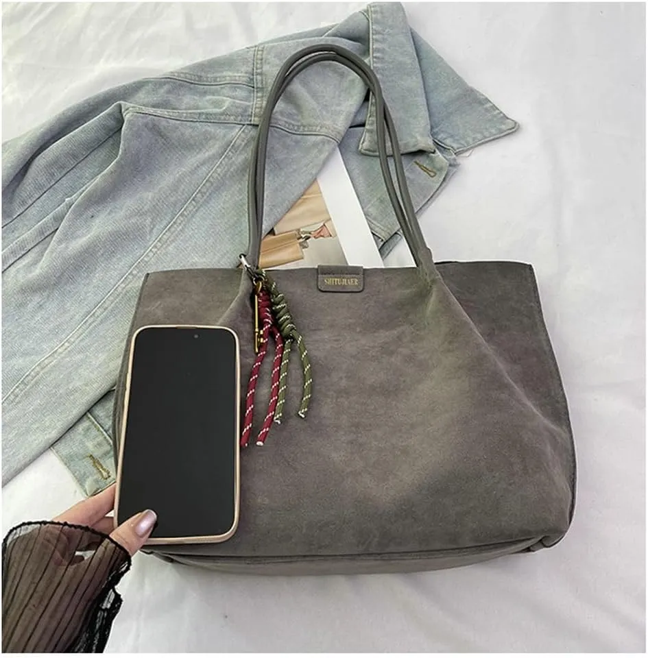 Suede Tote Bag for Women Trendy Large Underarm Shoulder Bag Satchels Suede Tote Handbag Work Travel Purse