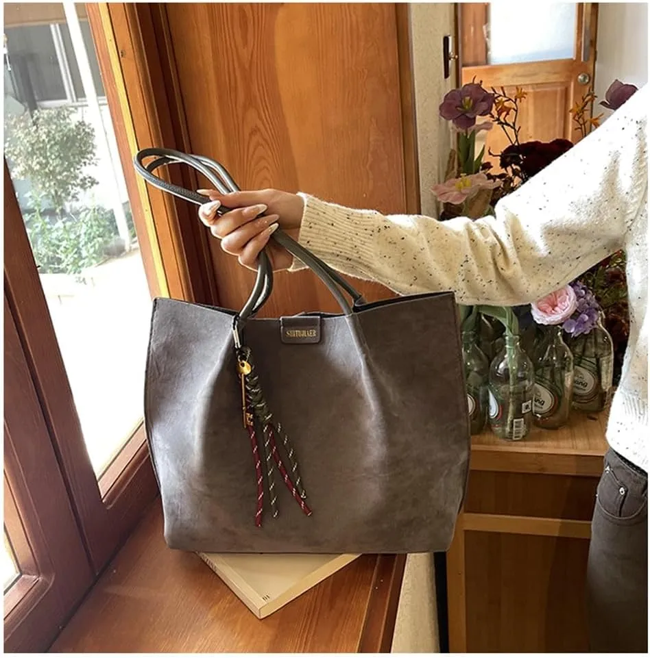 Suede Tote Bag for Women Trendy Large Underarm Shoulder Bag Satchels Suede Tote Handbag Work Travel Purse