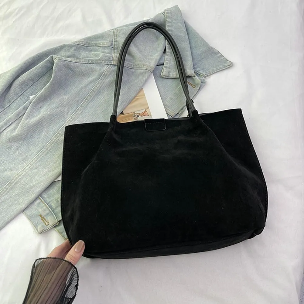 Suede Tote Bag for Women Trendy Large Underarm Shoulder Bag Satchels Suede Tote Handbag Work Travel Purse