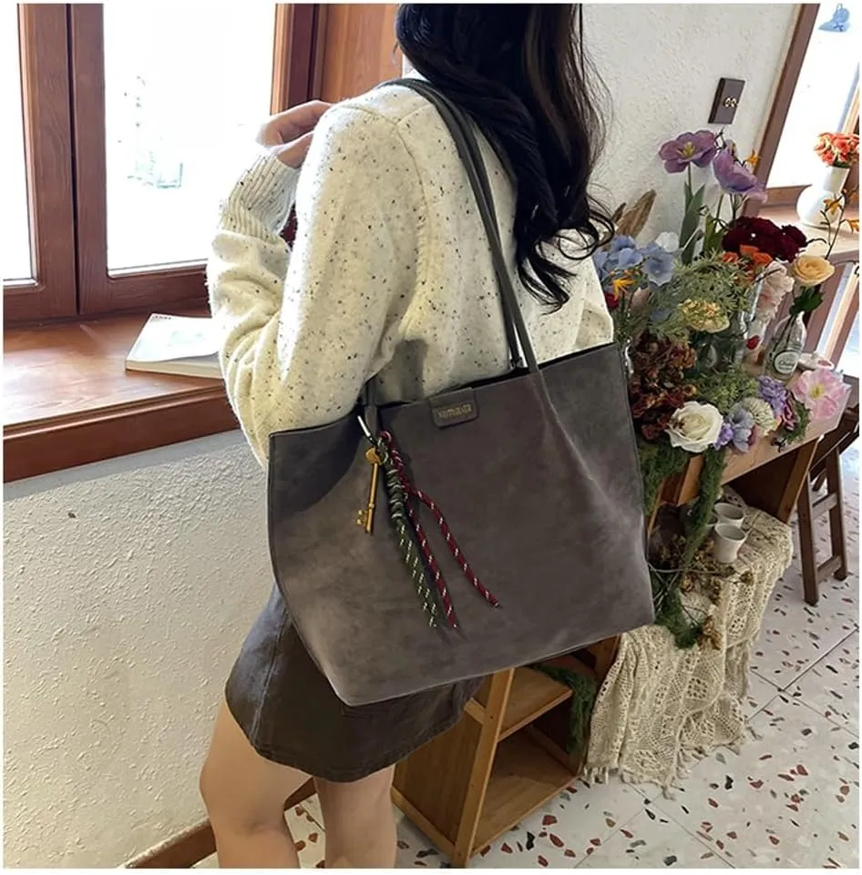 Suede Tote Bag for Women Trendy Large Underarm Shoulder Bag Satchels Suede Tote Handbag Work Travel Purse
