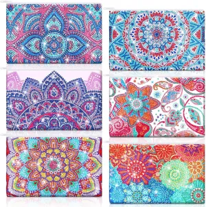 Sweetude 6 Pcs Mandala DIY Diamond Painting Purses Toiletry 5D DIY Makeup Bags Handmade Rhinestone Design Diamond Painting Cosmetic Bags Bulk with Zipper for Women Christmas Gift
