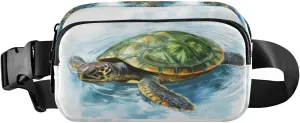 Swimming Turtle Artistic Blue Fanny Packs for Women Men Crossbody Bags Everywhere Belt Bag with Adjustable Strap Fashion Waist Pack for Running Travel Workout