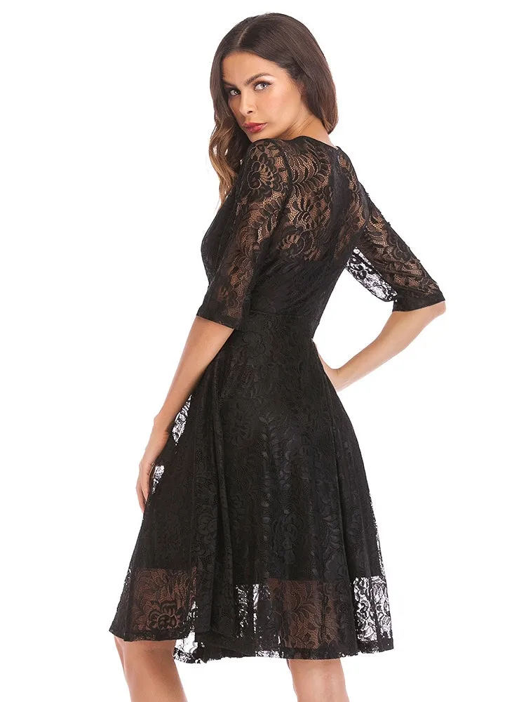 TastyHottie - Black Scallop Trim Lace Overlay Dress