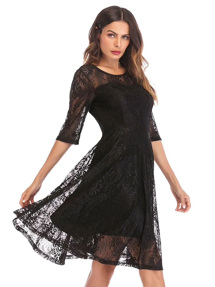 TastyHottie - Black Scallop Trim Lace Overlay Dress