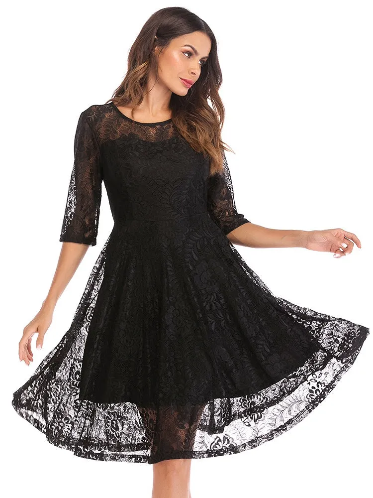 TastyHottie - Black Scallop Trim Lace Overlay Dress