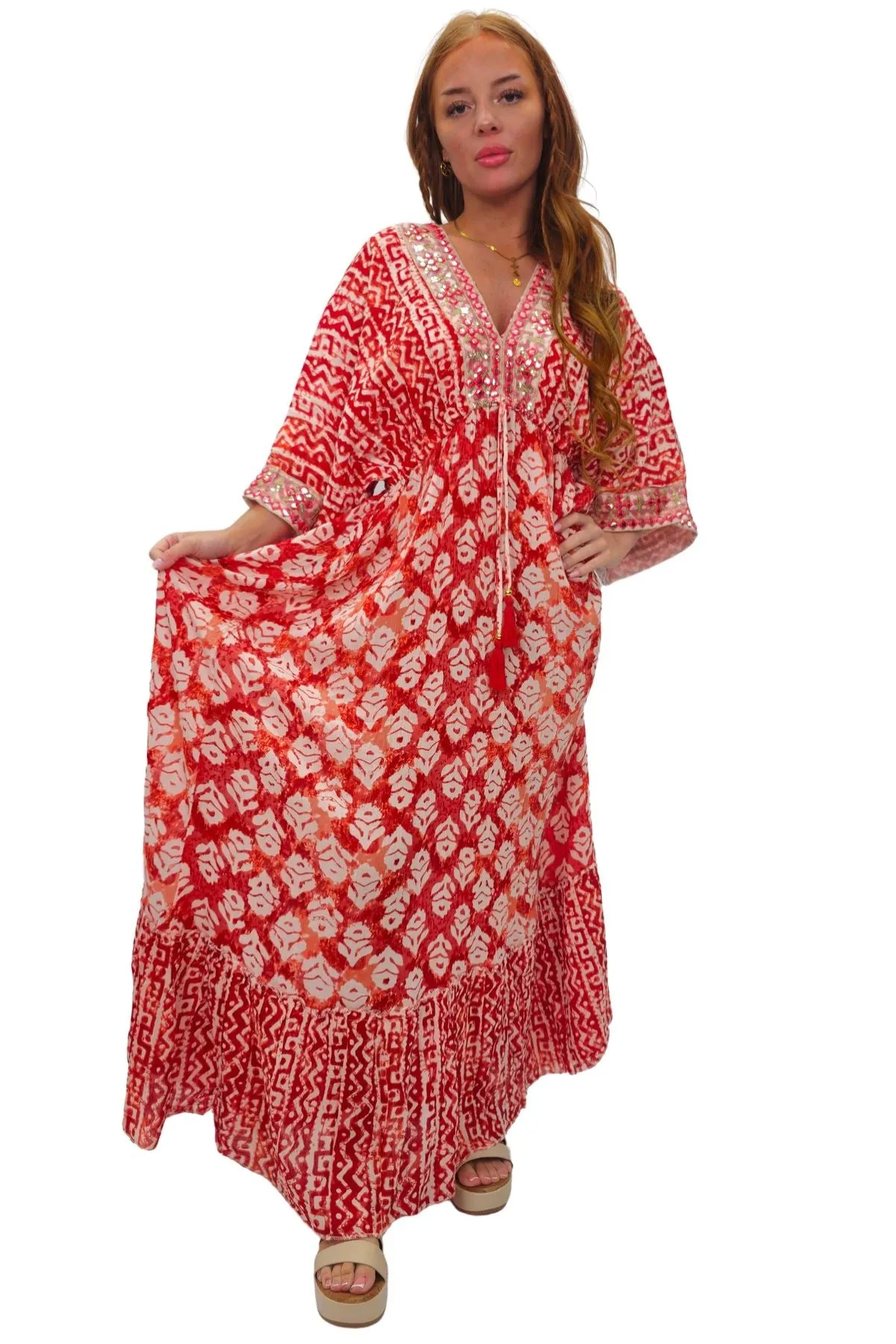 Tie Dye Geometric Print Bohemian Maxi Style Dress