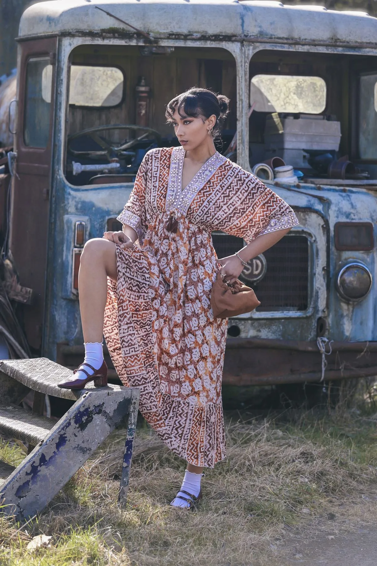 Tie Dye Geometric Print Bohemian Maxi Style Dress