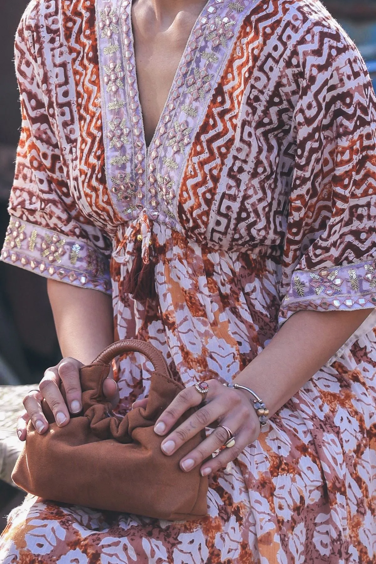 Tie Dye Geometric Print Bohemian Maxi Style Dress