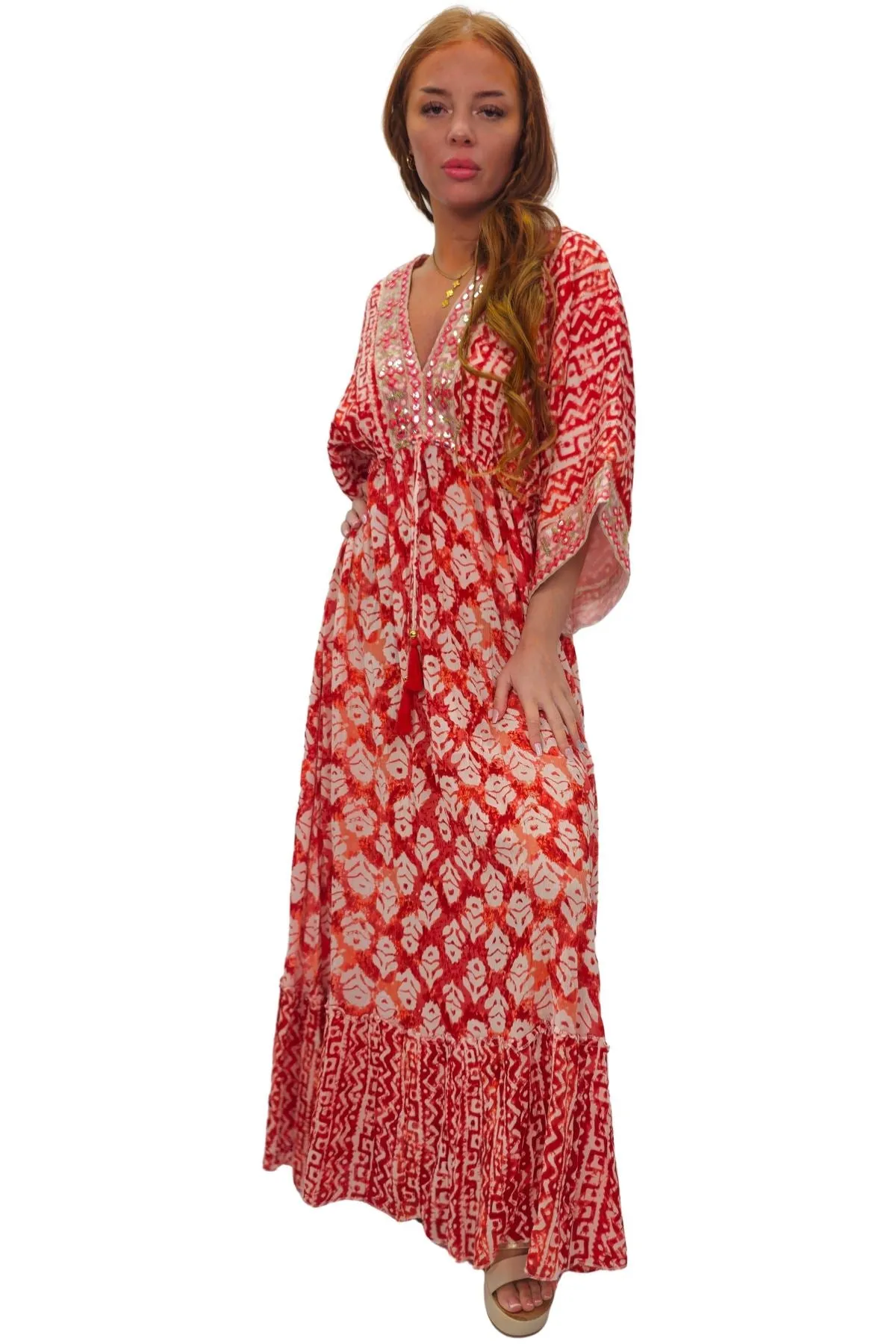 Tie Dye Geometric Print Bohemian Maxi Style Dress