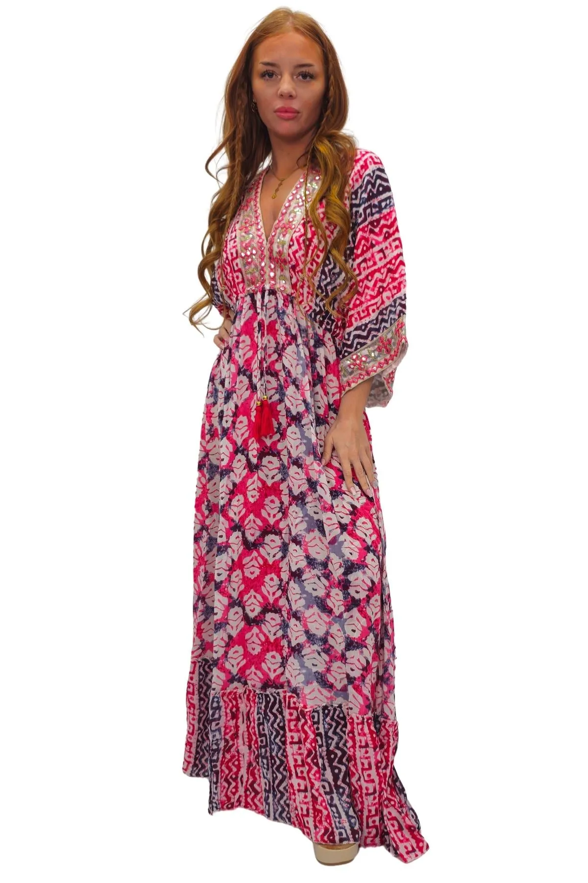 Tie Dye Geometric Print Bohemian Maxi Style Dress
