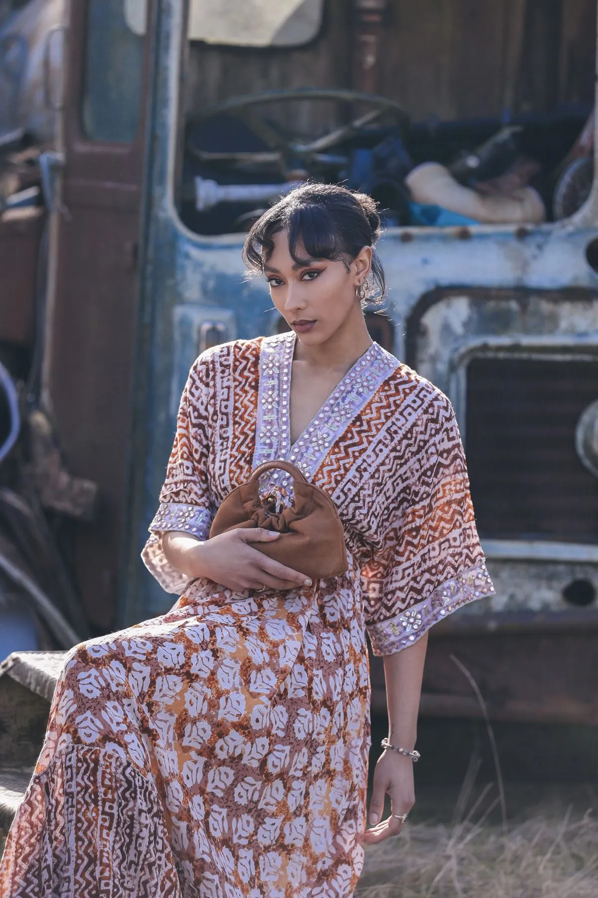 Tie Dye Geometric Print Bohemian Maxi Style Dress