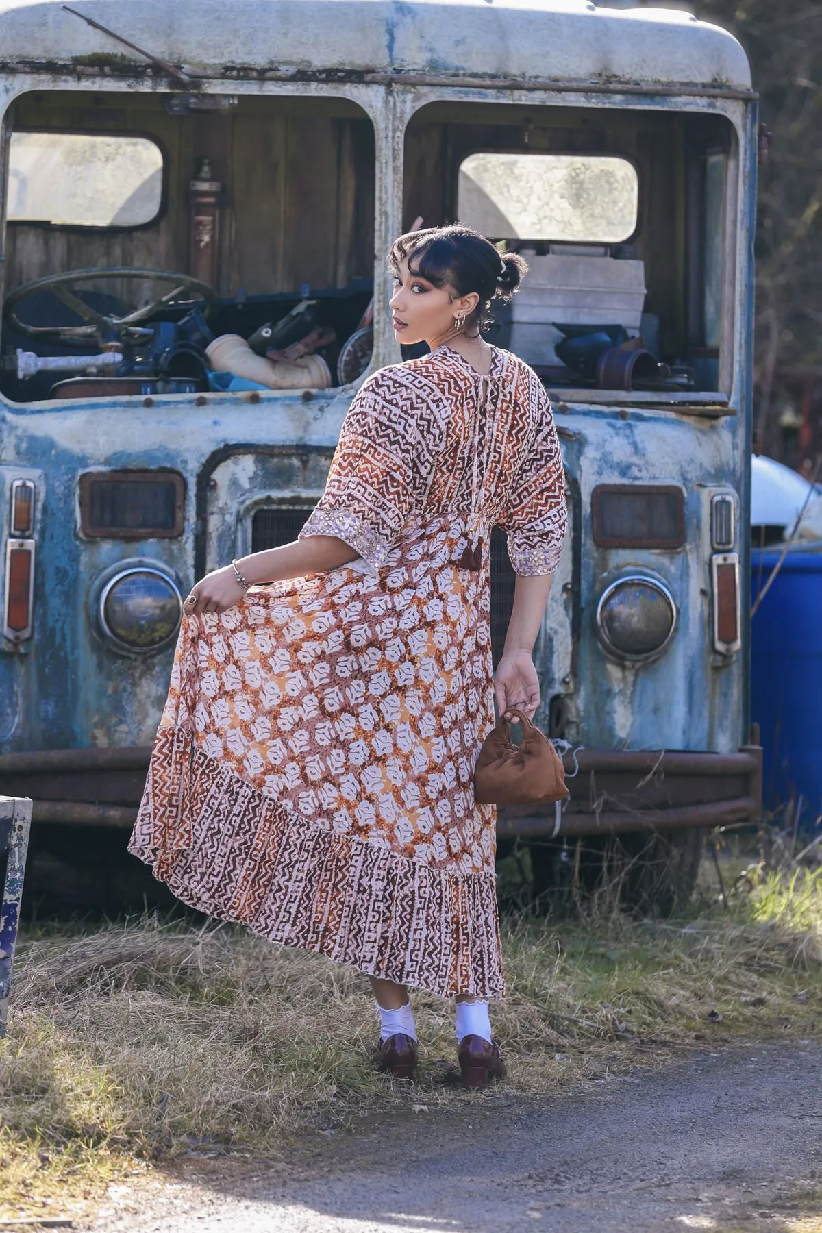 Tie Dye Geometric Print Bohemian Maxi Style Dress