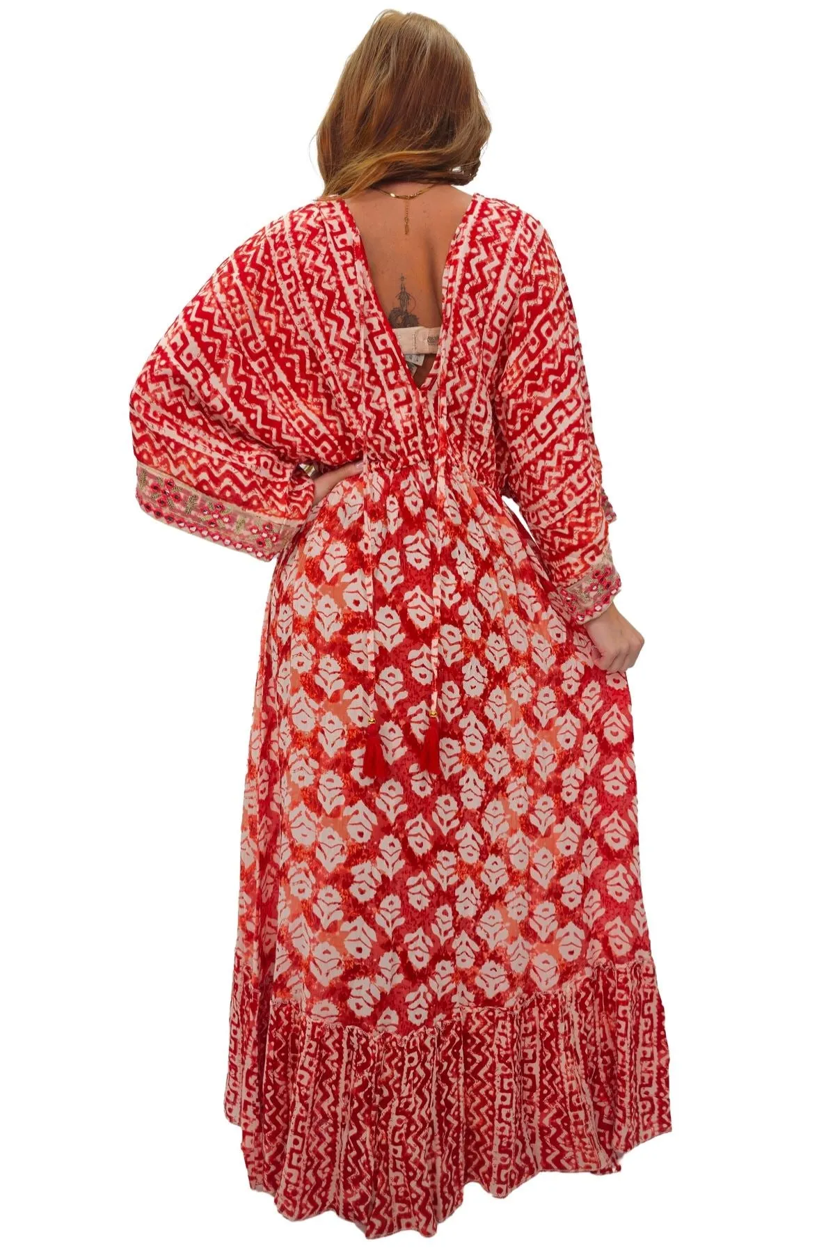 Tie Dye Geometric Print Bohemian Maxi Style Dress