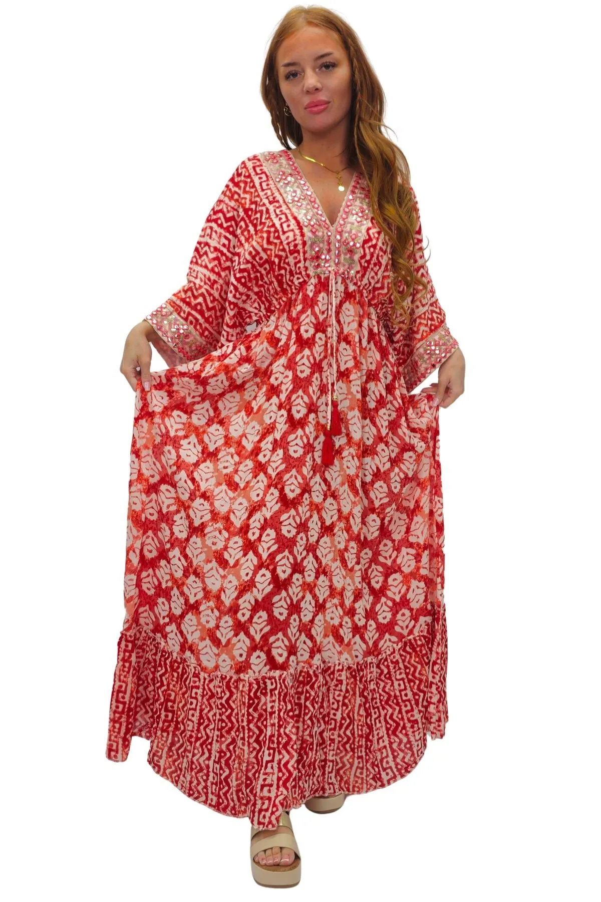 Tie Dye Geometric Print Bohemian Maxi Style Dress