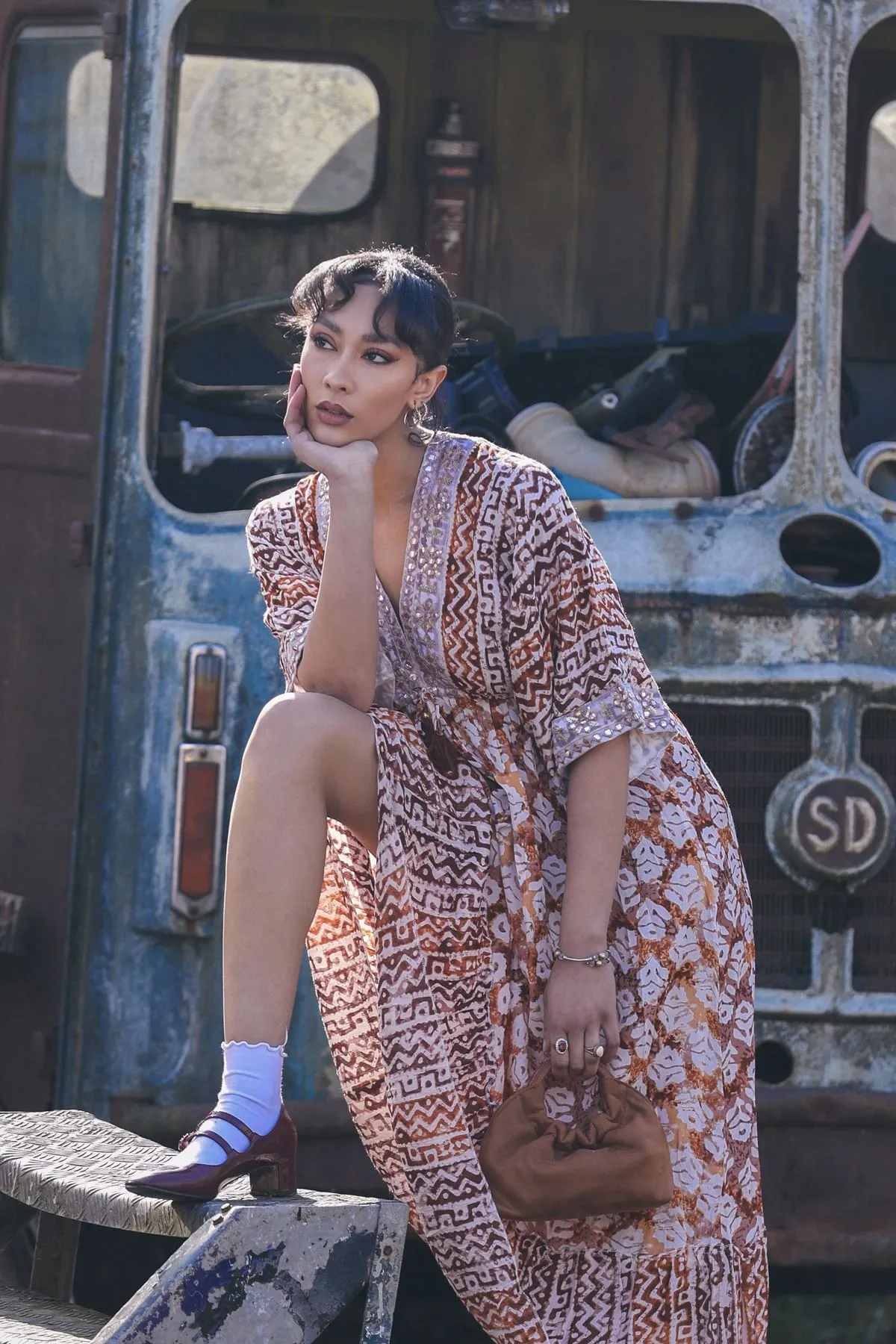 Tie Dye Geometric Print Bohemian Maxi Style Dress