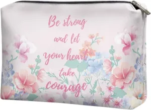 TODIYADDU Be Strong and Take Courage Clutches for Women Evening Womens Travel Exquisite Floral Toiletry Bag Makeup Organizer Bag Travel Handbag Storage Organizer Small Cosmetic Bag for Purse Gifts